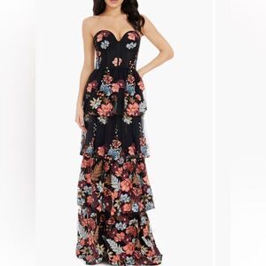 Dress the Population - Layana Floral Embroidery Gown size XS canyon clay multi